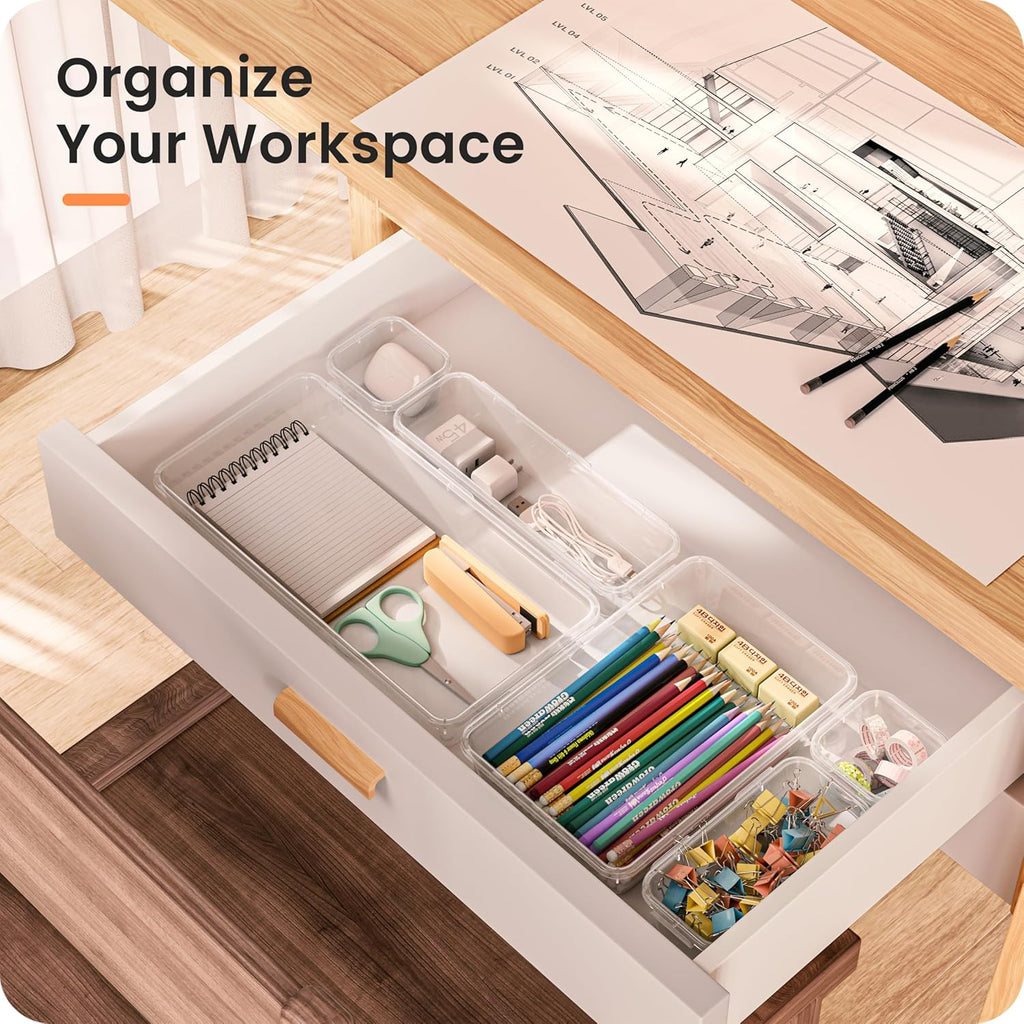 【Military Grade】 Drawer Organizer, 【𝟱𝗦𝗶𝘇𝗲】 Makeup Organizer, 【Holds 177 Items】 Bathroom Organizers and Storage, Organization and Storage, Desk Drawer Organizer for Vanity (Clear)