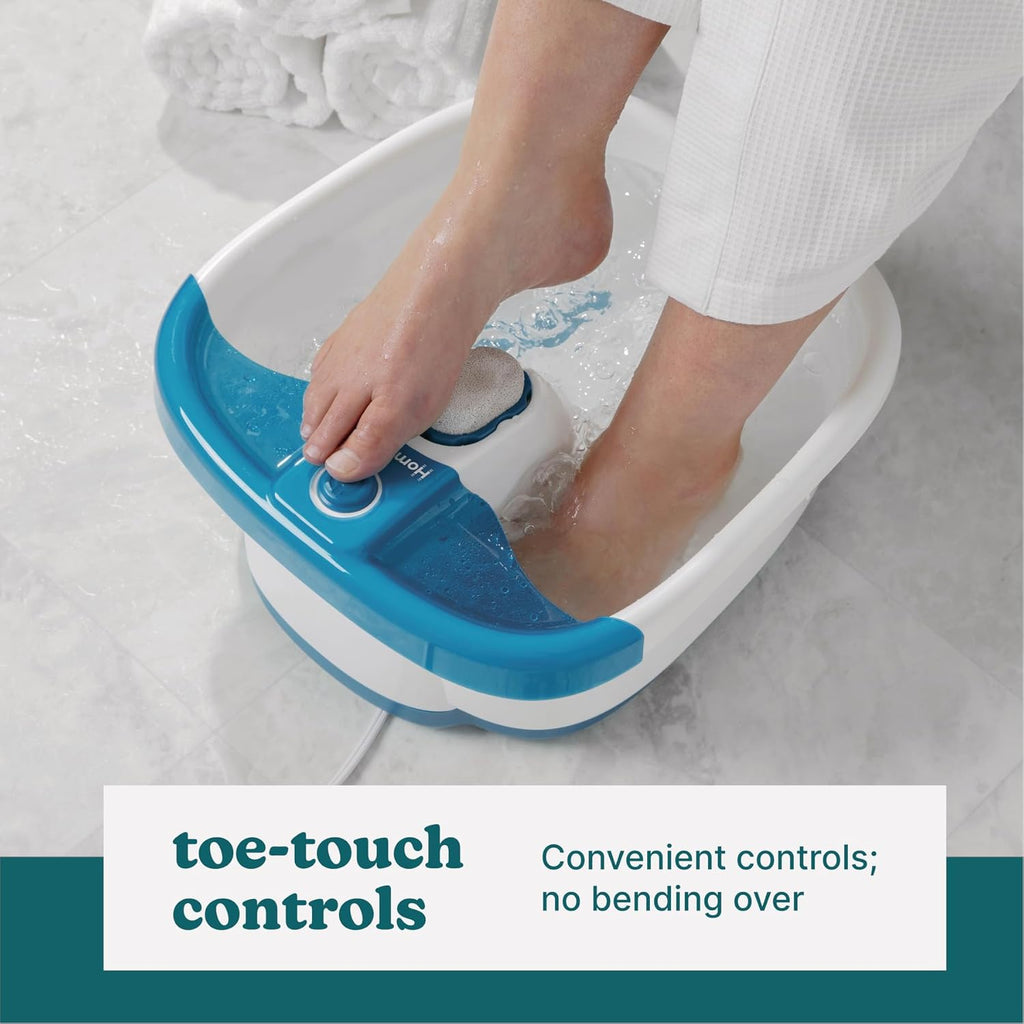 Bubble Mate Foot Spa, Toe Touch Controlled Foot Bath with Invigorating Bubbles and Splash Proof, Raised Massage Nodes and Removable Pumice Stone