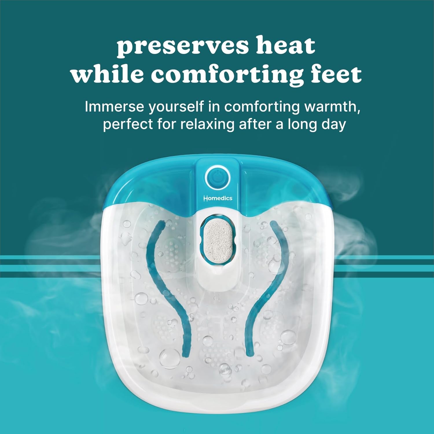 Bubble Mate Foot Spa, Toe Touch Controlled Foot Bath with Invigorating Bubbles and Splash Proof, Raised Massage Nodes and Removable Pumice Stone