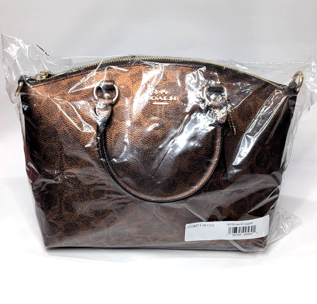 Coach Brown/Copper Sadie Metallic Signature Canvas Satchel Bag (CCM71) - NWT