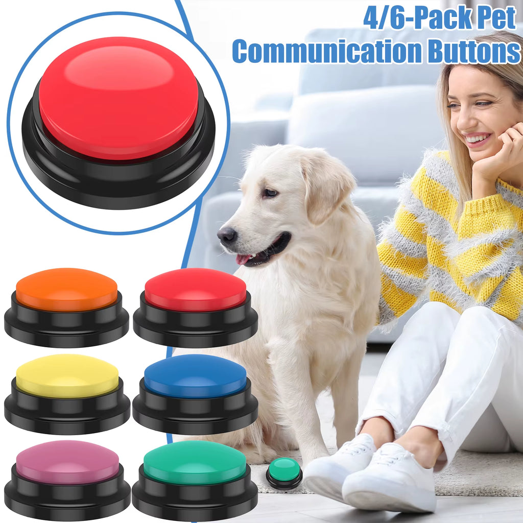 4/6Pcs Recordable Dog Training Buttons with Light Pet Interactive Dog Cat Pet Training Buzzer Talking Button Intelligence Toy