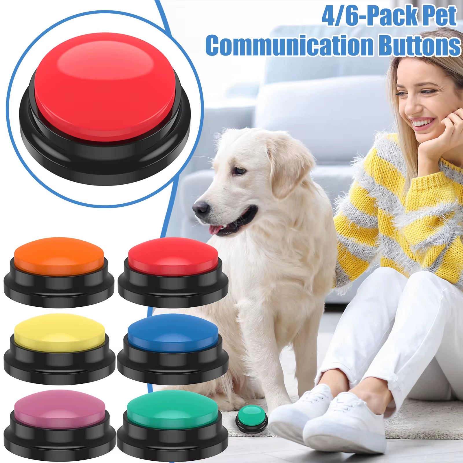 4/6Pcs Recordable Dog Training Buttons with Light Pet Interactive Dog Cat Pet Training Buzzer Talking Button Intelligence Toy