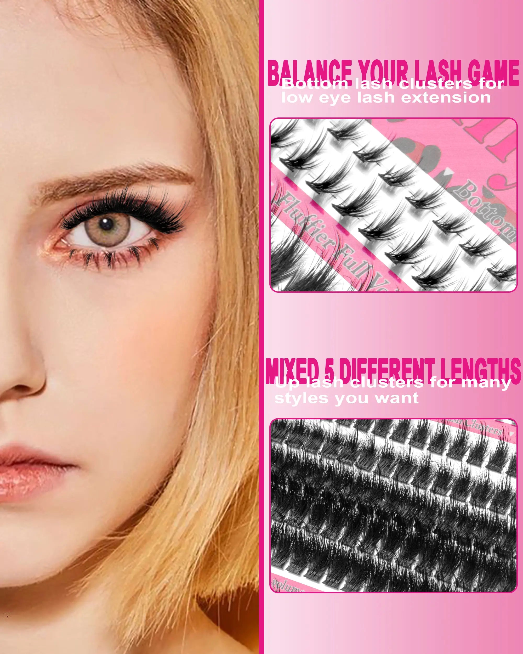 Milybest Cove Eyelashes ,1 Set Mixed Length Individval Eyelash Extensions Kit,Self Grafting False Eyelashes with Tweezers&Glue&,Prefessional Eye Makeup Accessories for Women