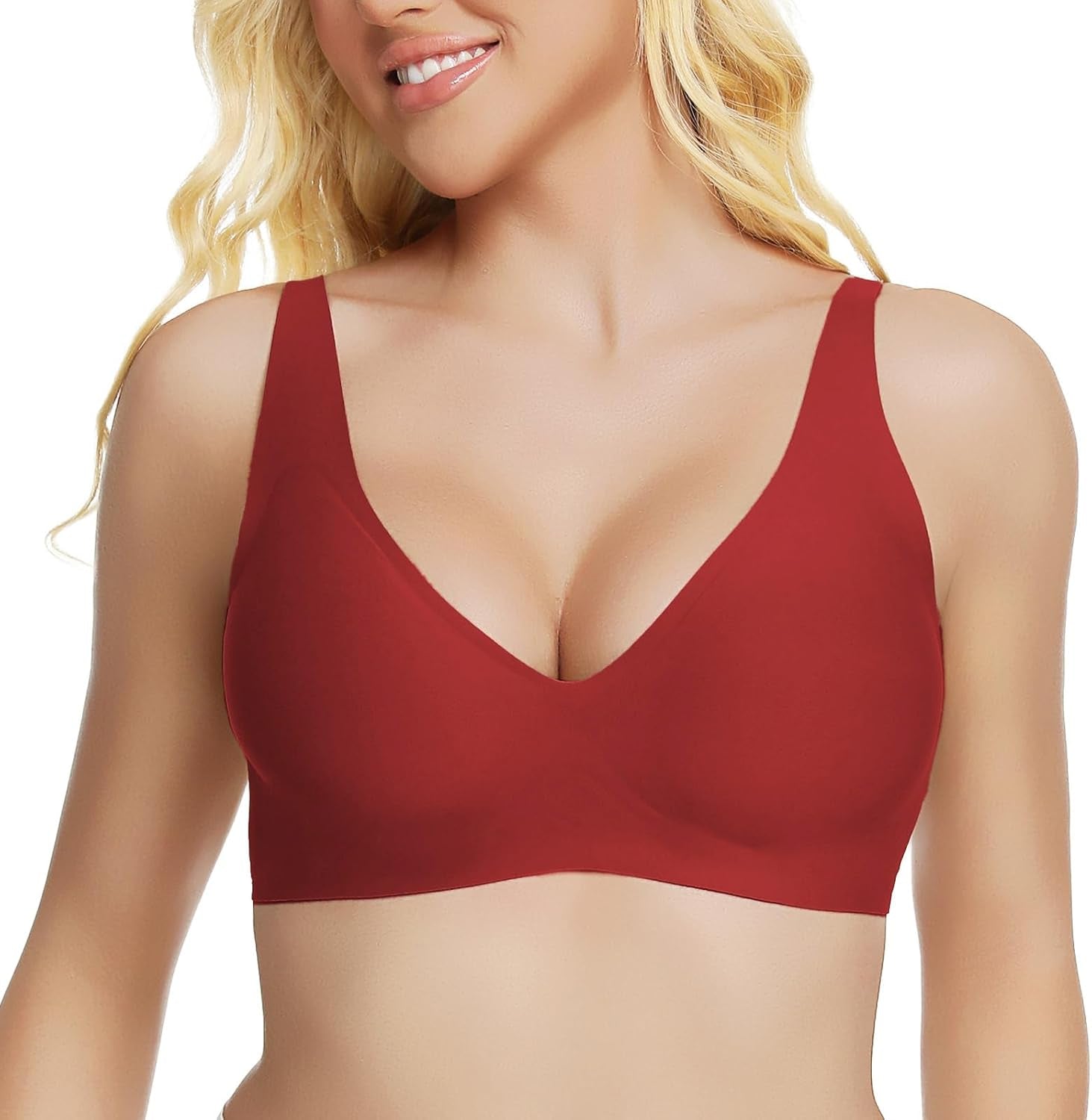 Jelly Wireless Bra Deep V Push up Seamless T-Shirt Comfortable Plunge No Underwire Bras with Adjustable Straps Everyday Bras