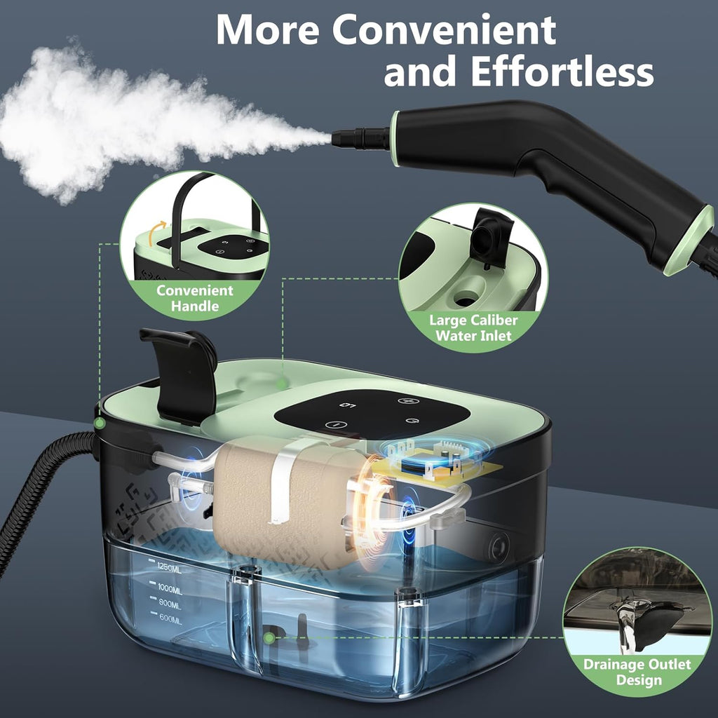 Steam Cleaner, Portable Steamer for Cleaning with 16Pcs Accessories, 6-Level Adjustable and 15S Heat-Up, Handheld Steam Cleaner for Home, Tile, Dirt, Grout, Grease, Car Detailing