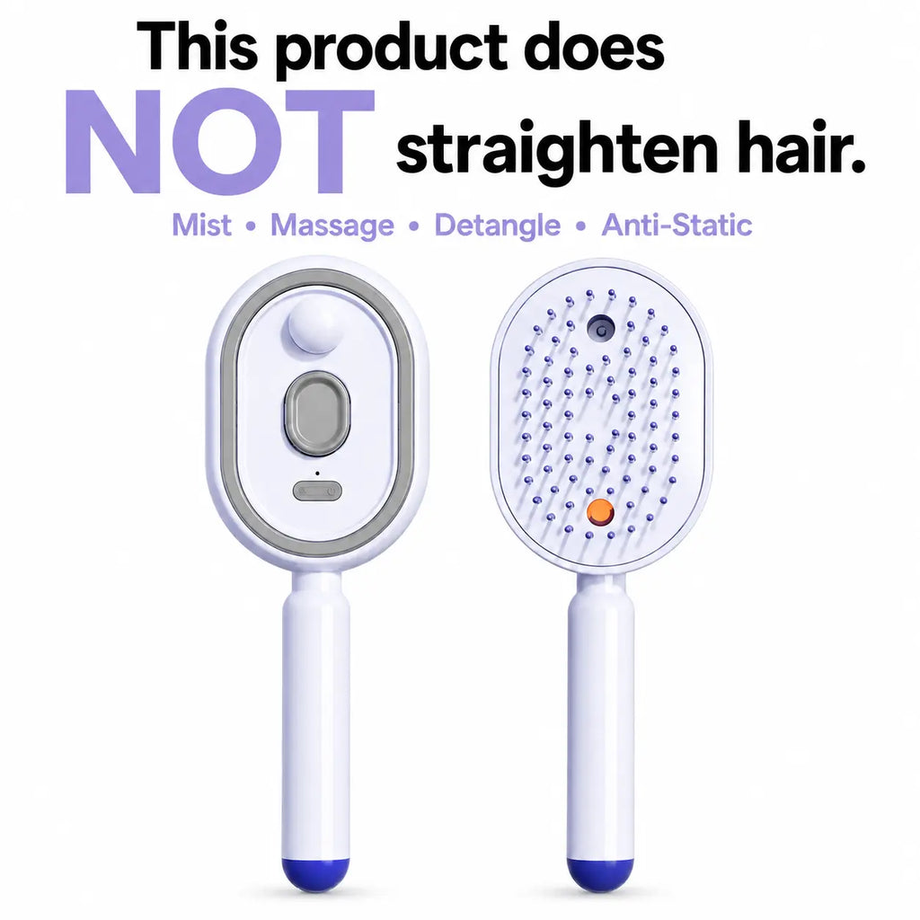 【Not Straightened】Electric Spray Air Cushion Massage Comb, Self-Cleaning Anti-Tangle Hair Brush, Anti-Static Volumizing Scalp Massage Brush for Dry Frizzy Hair Care, No Essential Oil Included
