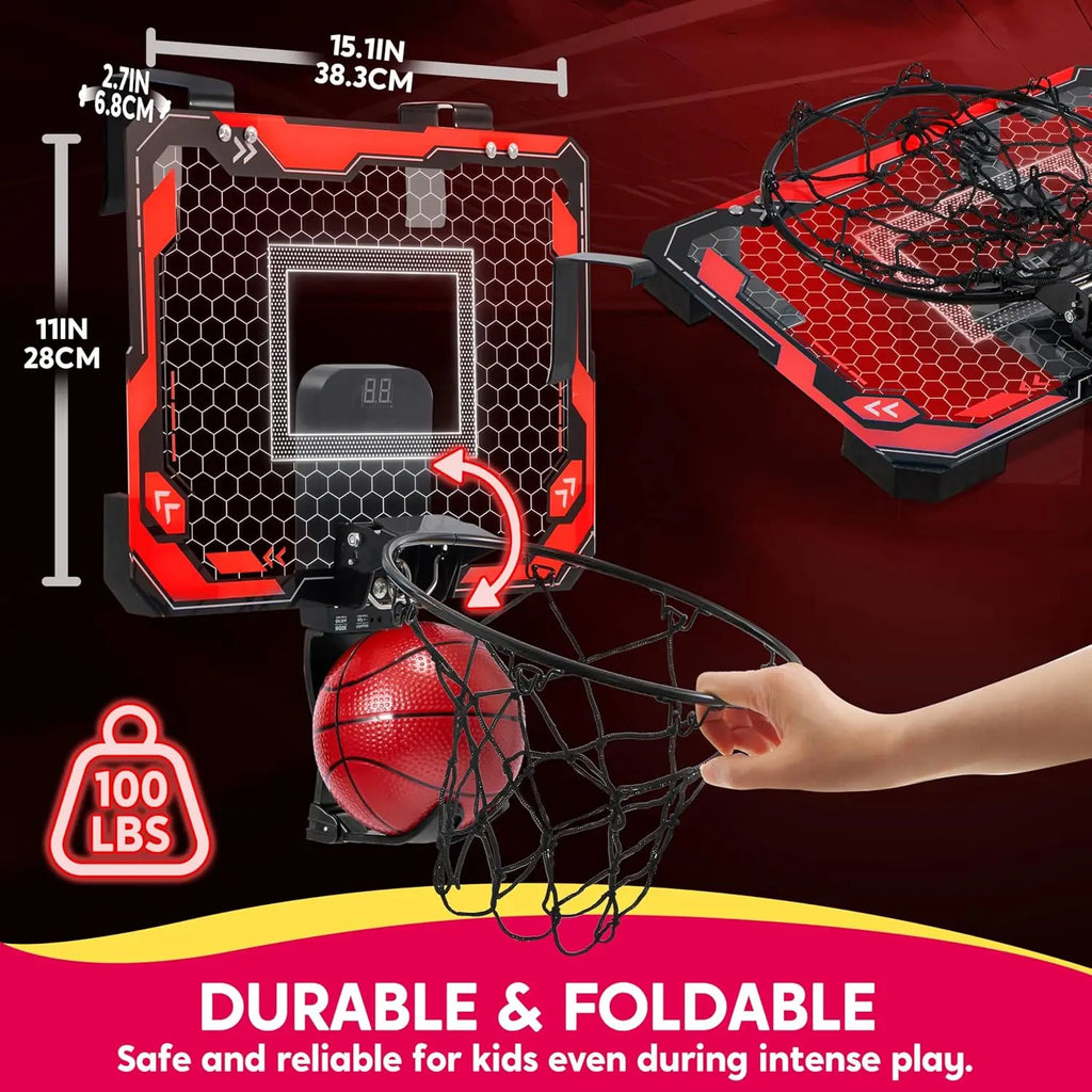 Mini Indoor Basketball Hoop Light up over the Door Basket Ball Hoop for Kids Toys Birthday Gifts with Scoreboard & 4 Balls
