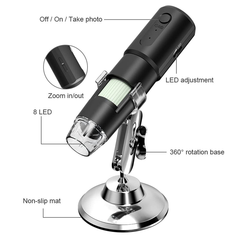 Wireless Skin Analyzer Machine Dermatoscope Scalp/Skin/Hair Follicle Detection Testing Analysis Magnifier UV Skin Analyzer Professional 1000X Facial Skin Detector Digital Microscope
