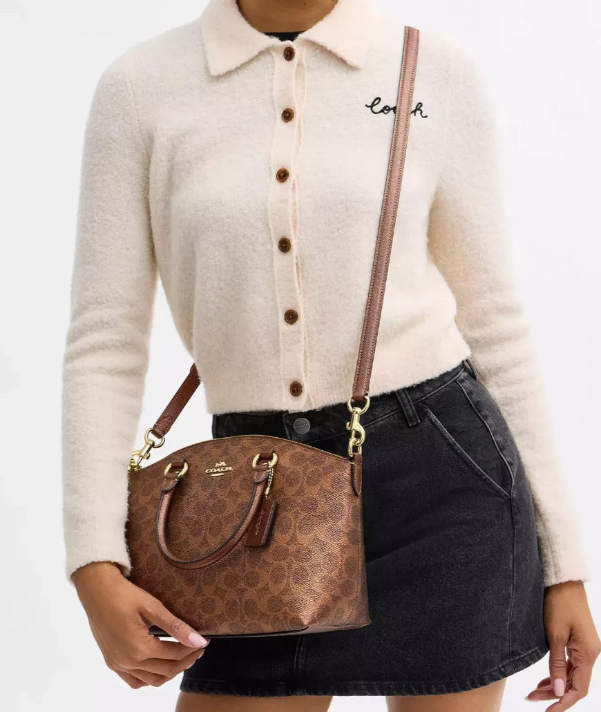 Coach Brown/Copper Sadie Metallic Signature Canvas Satchel Bag (CCM71) - NWT