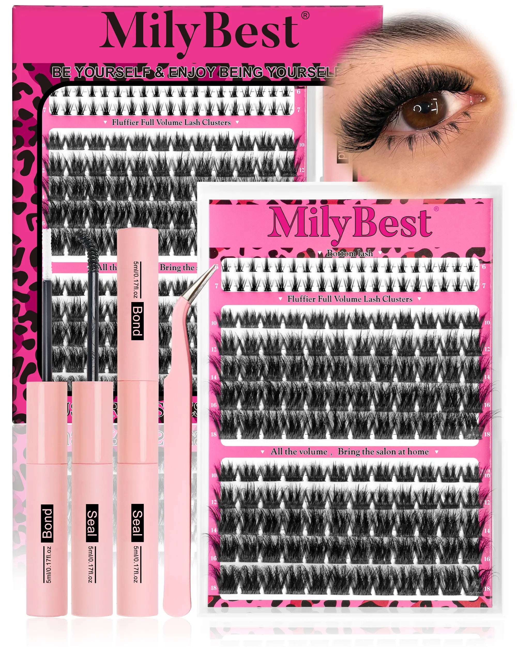 Milybest Cove Eyelashes ,1 Set Mixed Length Individval Eyelash Extensions Kit,Self Grafting False Eyelashes with Tweezers&Glue&,Prefessional Eye Makeup Accessories for Women