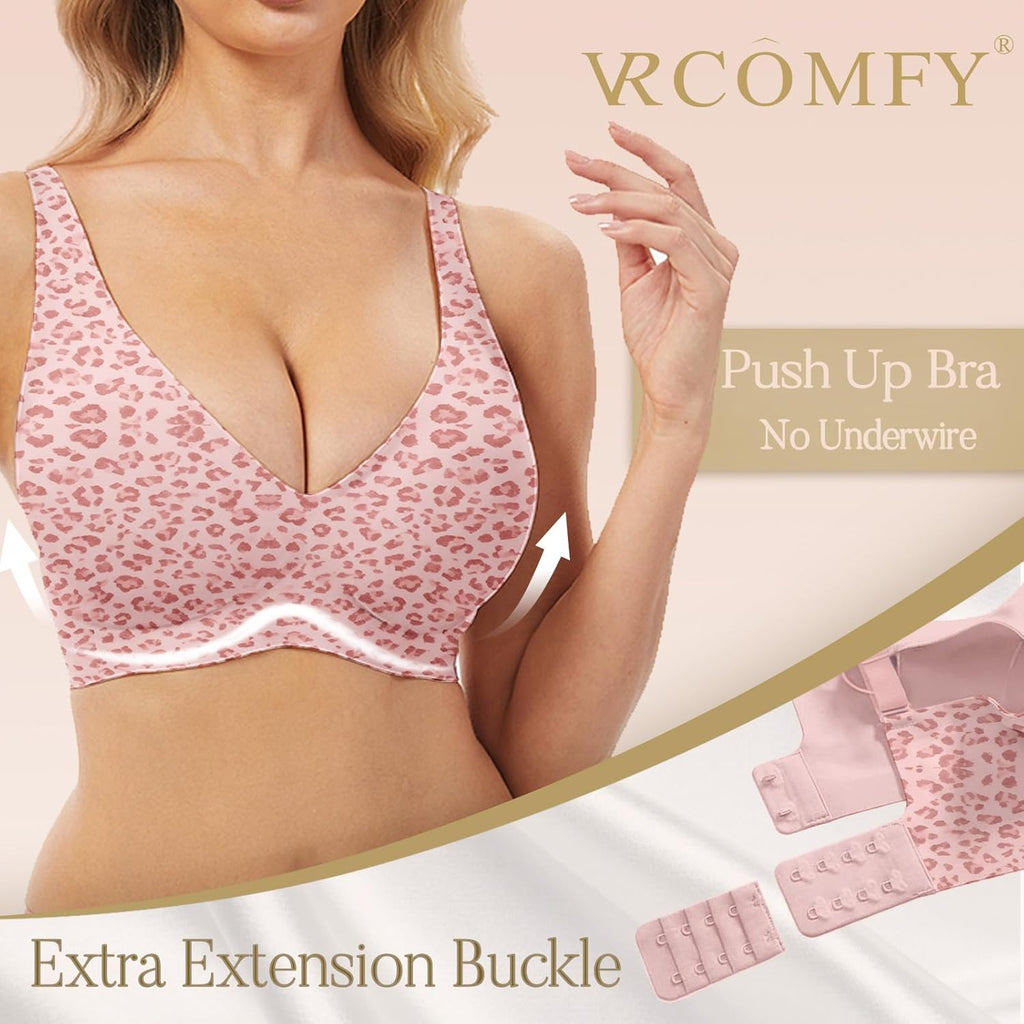 Jelly Wireless Bra Deep V Push up Seamless T-Shirt Comfortable Plunge No Underwire Bras with Adjustable Straps Everyday Bras
