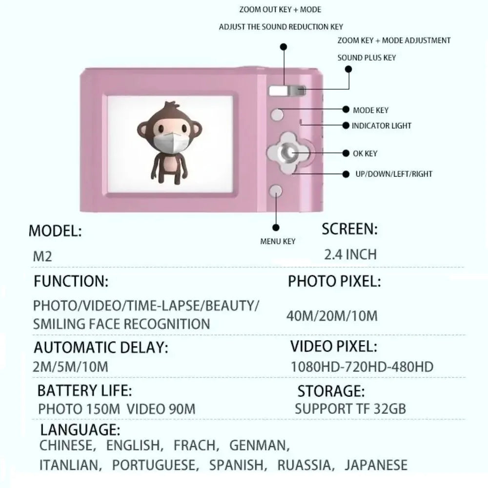 Digital Camera Autofocus Camera for Kids Toys Camcorder with 8X Zoom Compact Cameras 1080P Cameras for Beginner Photography