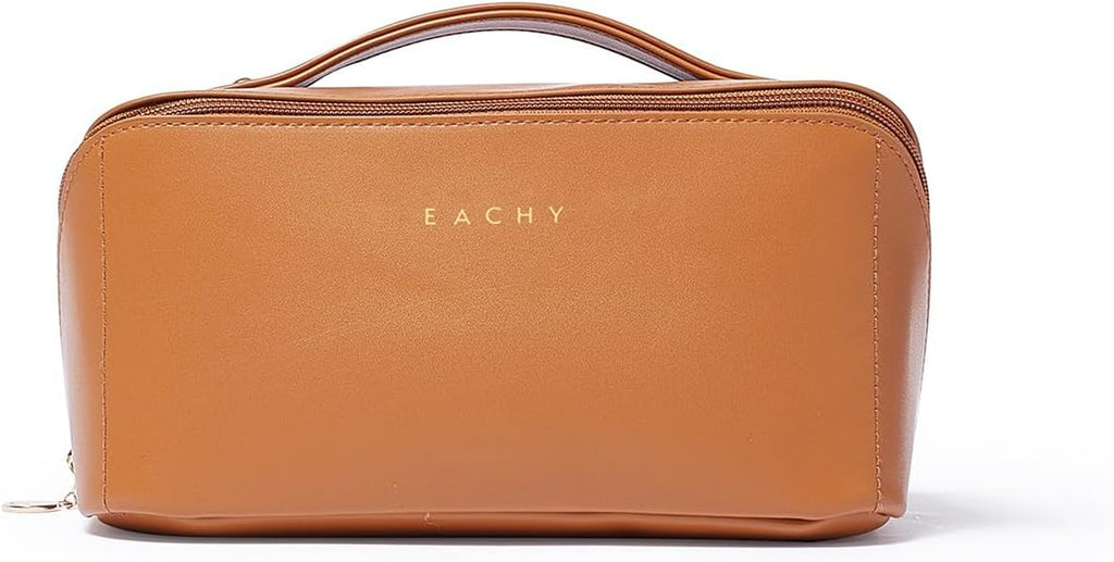 Travel Makeup Bag, Large Capacity Cosmetic Bag for Women, Waterproof PU Leather, Flat Open Portable Toiletry Bag for Skincare, Brushes & Travel Essentials
