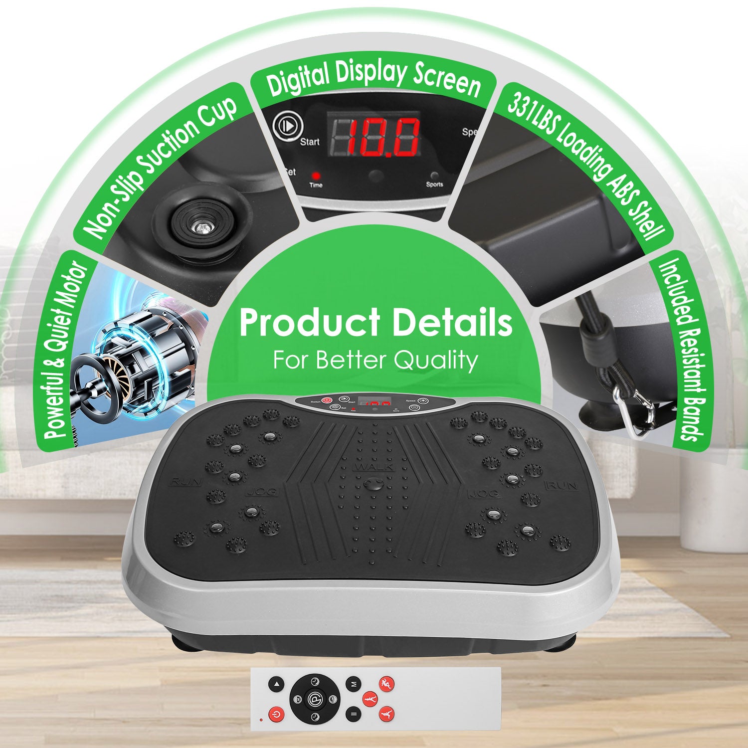 1Pc Vibration Exercise Machine with Resistant Bands for Spring Summer Fitness Remote Control Whole Body Vibration Platform Workout Equipment Home Fitness Training Equipment for Weight Loss Fat Burner