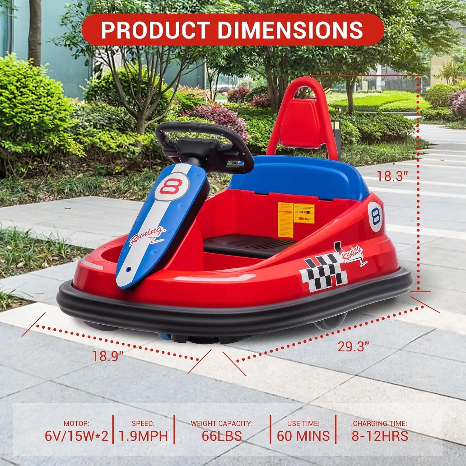 Kids Electric Bumper Car 6V Ride-On Toy with 360° Rubber Guard Dual 15W Motors Steering Wheel Control 2-Speed Ride-On Vehicle