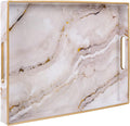 Plastic Decorative Tray, Marbling Tray with Handles, Rectangular Coffee Table Trays, Serving Trays for Ottoman, Bathroom, Kitchen, 15.7” X 11.8”, White