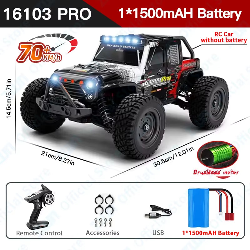 1:16 70KM/H or 50KM/H 4WD RC Car with LED Remote Control Cars High Speed Drift Monster Truck for Kids Vs Wltoys 144001 Toys