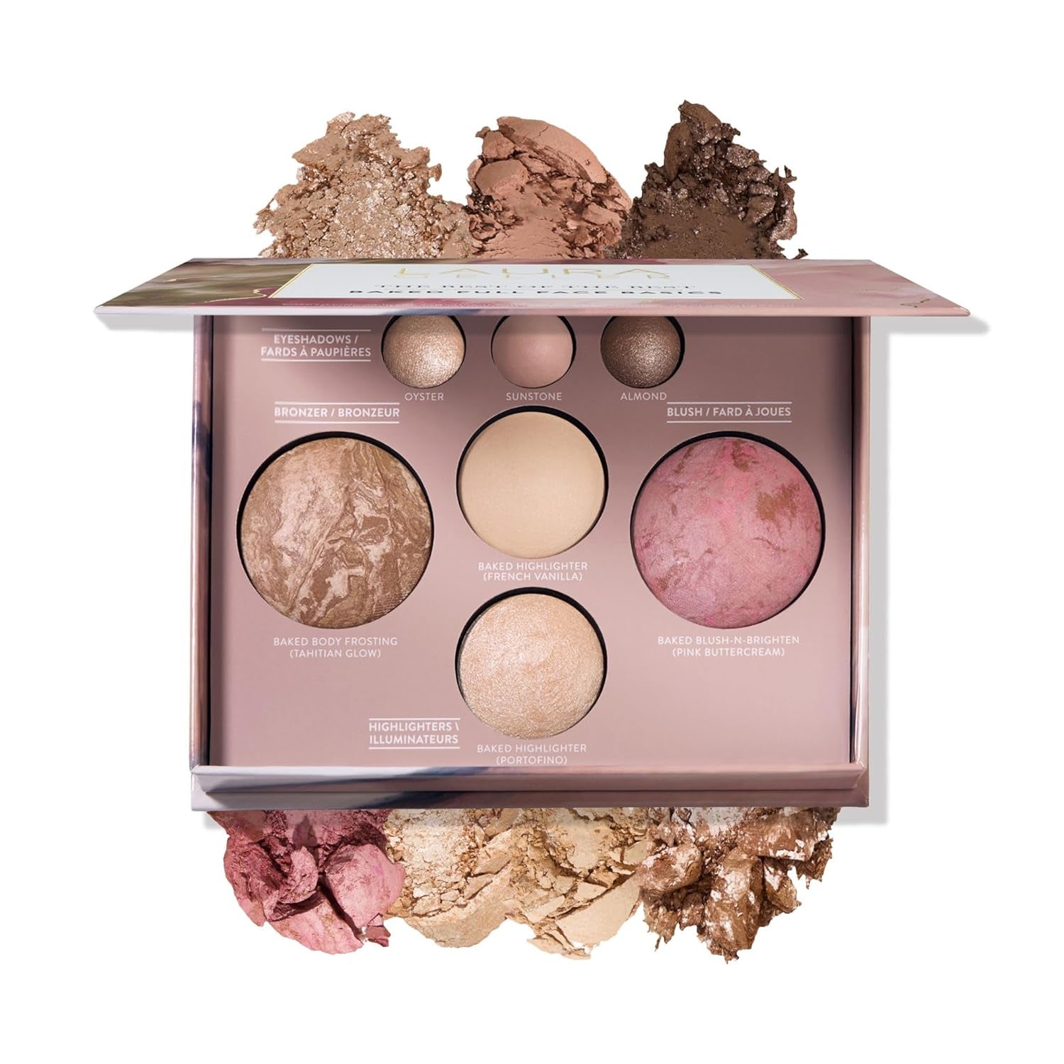 Best of the Best Baked Palette – 7-In-1 Full Face Palette – Bronzer, Blush, 2 Highlighters & 3 Eyeshadows – Crease-Proof, Handmade in Italy – Travel-Friendly
