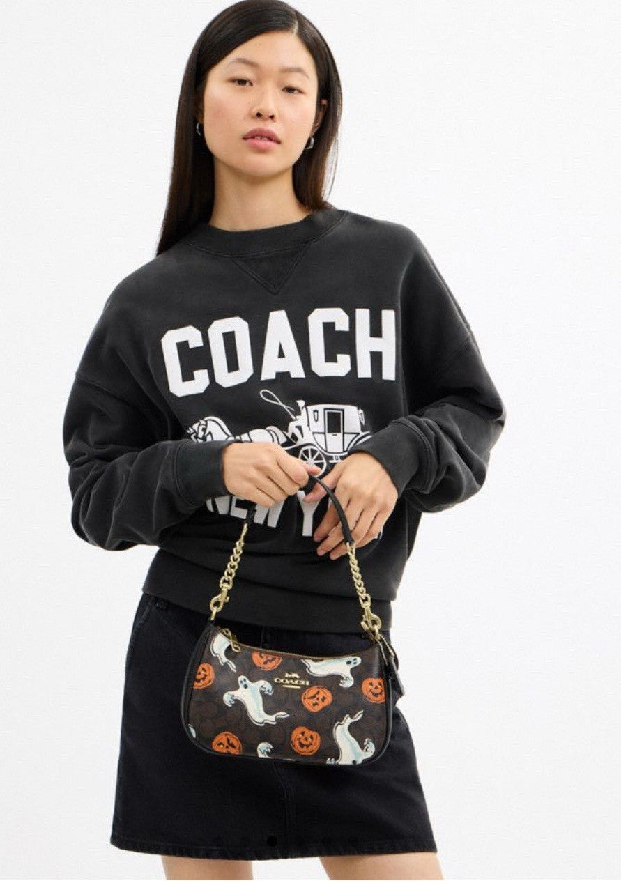 NWT Coach Teri Shoulder Bag in Signature Canvas Pumpkin Halloween Print CCE71