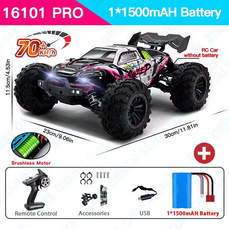 1:16 70KM/H or 50KM/H 4WD RC Car with LED Remote Control Cars High Speed Drift Monster Truck for Kids Vs Wltoys 144001 Toys