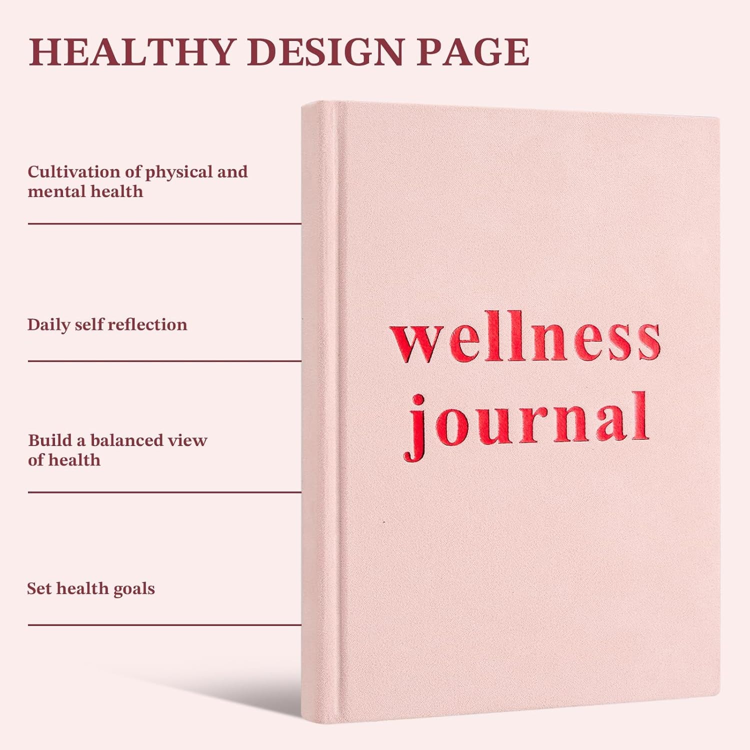 Wellness Journal Planner- Gratitude & Mindset Mental Health Journal,Track Goals, Sleep & Lifestyle,Daily Self Reflection,Self Care Journal,Daily Positive Mindfulness Diary,Size A5 Pink.