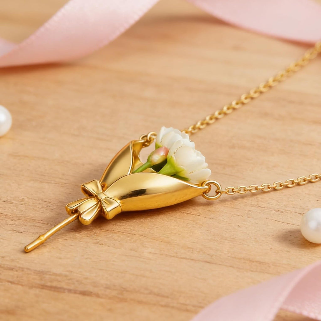 Flower Holder Necklace DIY Bouquet Necklace Wearable Mini Vase Jewelry to Insert Dried or Real Blooms Birthday Wedding Gift Jewelry for Mom Wife Sister Best Friend