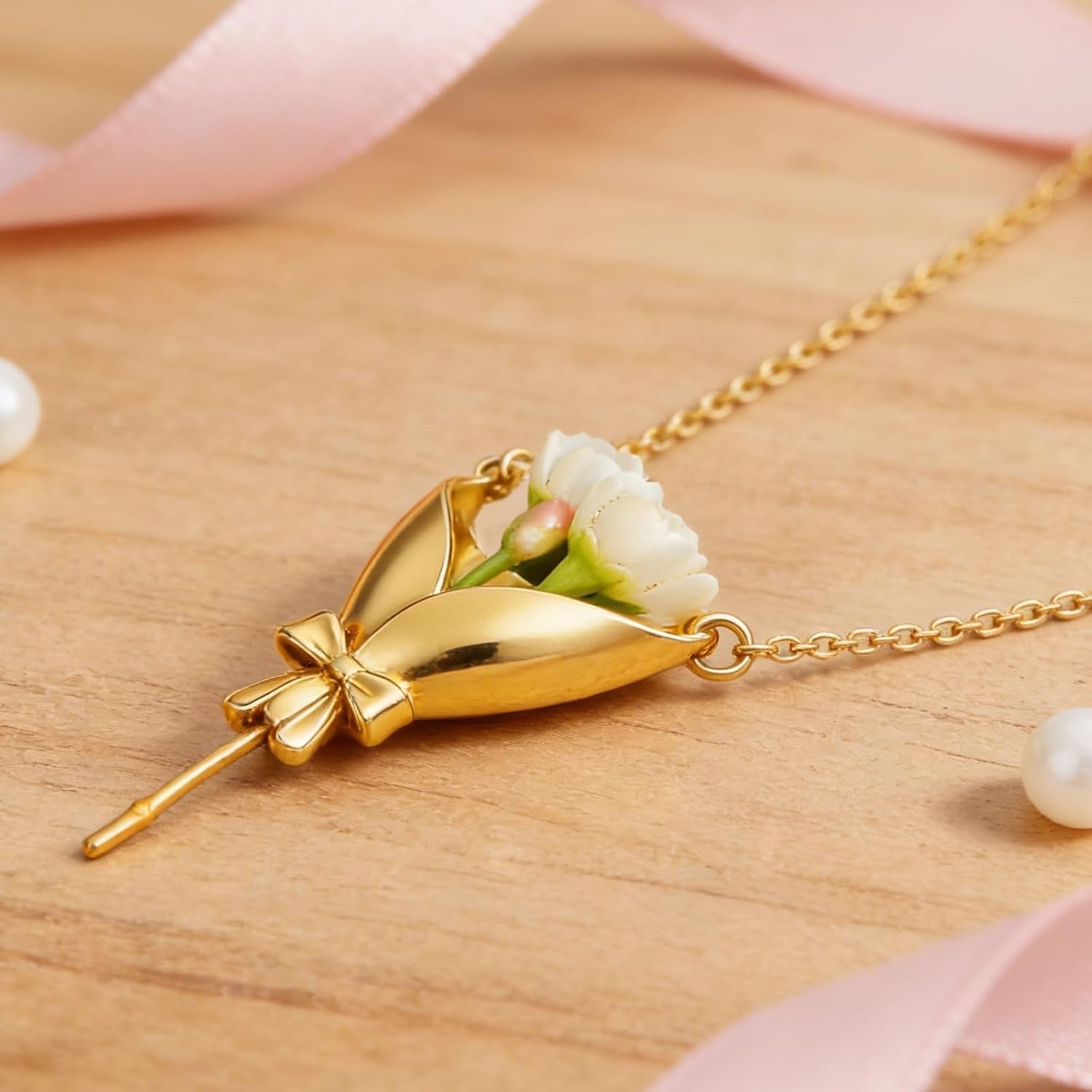 Flower Holder Necklace DIY Bouquet Necklace Wearable Mini Vase Jewelry to Insert Dried or Real Blooms Birthday Wedding Gift Jewelry for Mom Wife Sister Best Friend