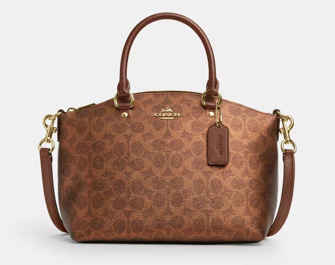 Coach Brown/Copper Sadie Metallic Signature Canvas Satchel Bag (CCM71) - NWT