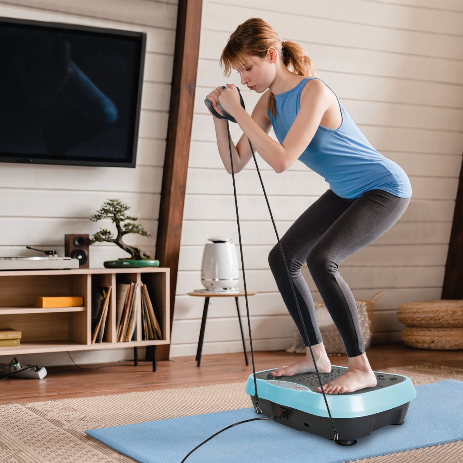 1Pc Vibration Exercise Machine with Resistant Bands for Spring Summer Fitness Remote Control Whole Body Vibration Platform Workout Equipment Home Fitness Training Equipment for Weight Loss Fat Burner