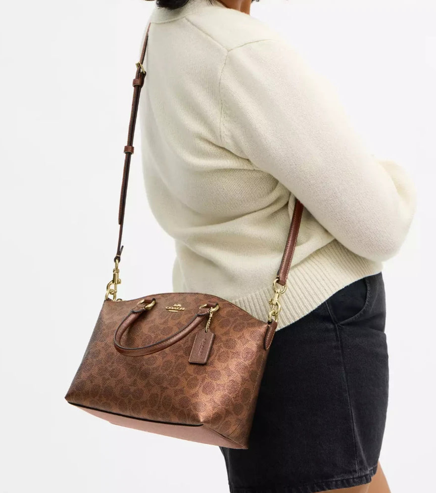 Coach Brown/Copper Sadie Metallic Signature Canvas Satchel Bag (CCM71) - NWT