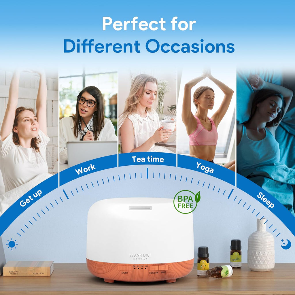 Essential Oil Diffuser for Home, 500ML Aromatherapy Diffuser Humidifier with Remote Control, 7 Color LED Lights, Quiet Cool Mist Diffuser for Bedroom, Office (Yellow)