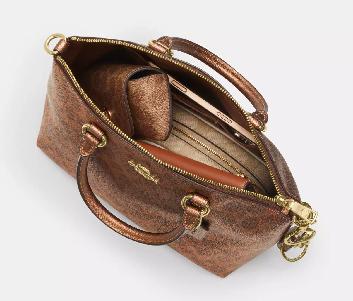 Coach Brown/Copper Sadie Metallic Signature Canvas Satchel Bag (CCM71) - NWT