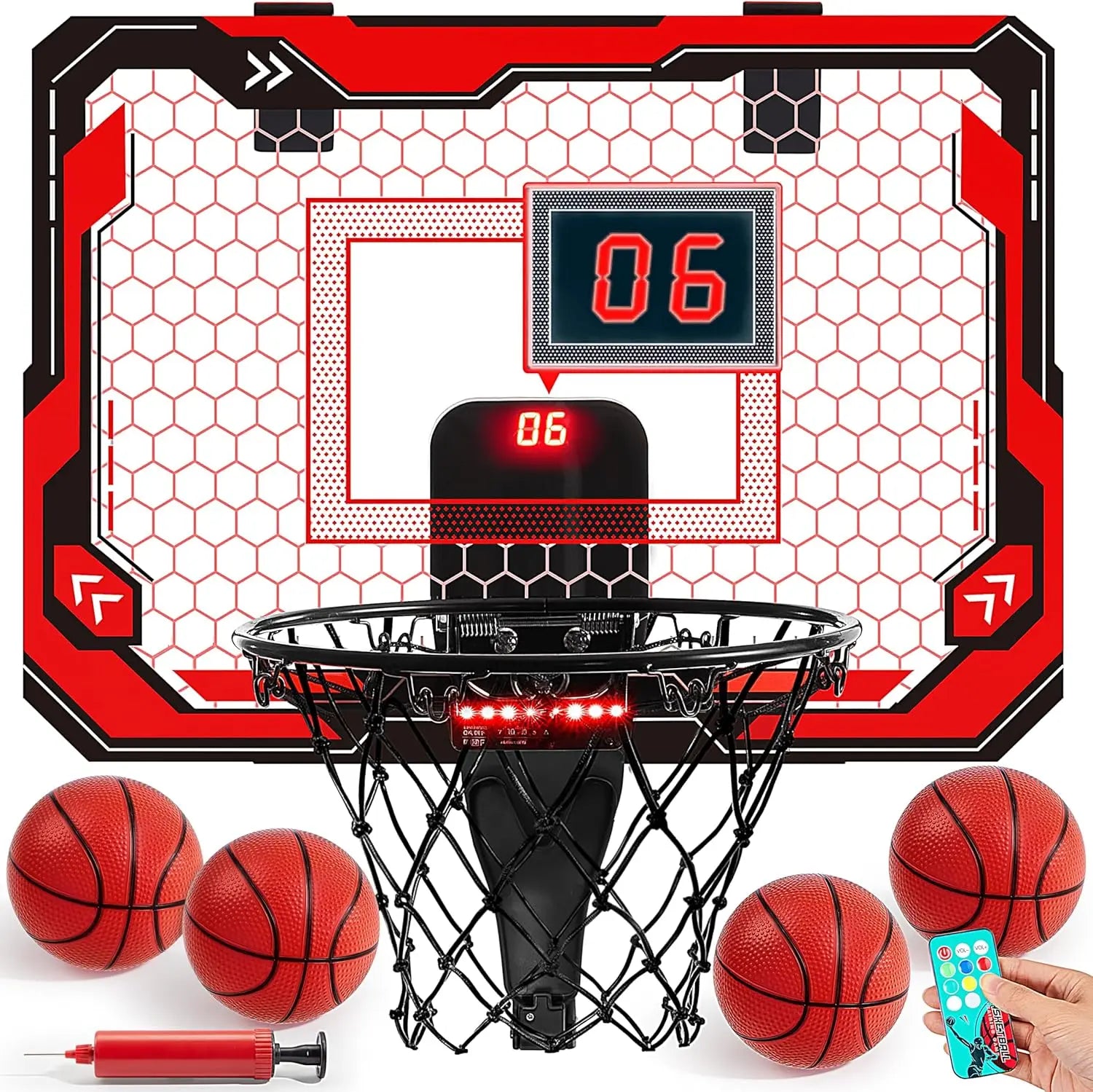 Mini Indoor Basketball Hoop Light up over the Door Basket Ball Hoop for Kids Toys Birthday Gifts with Scoreboard & 4 Balls