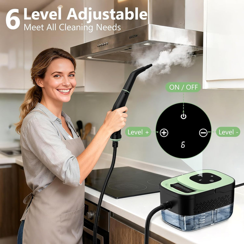 Steam Cleaner, Portable Steamer for Cleaning with 16Pcs Accessories, 6-Level Adjustable and 15S Heat-Up, Handheld Steam Cleaner for Home, Tile, Dirt, Grout, Grease, Car Detailing