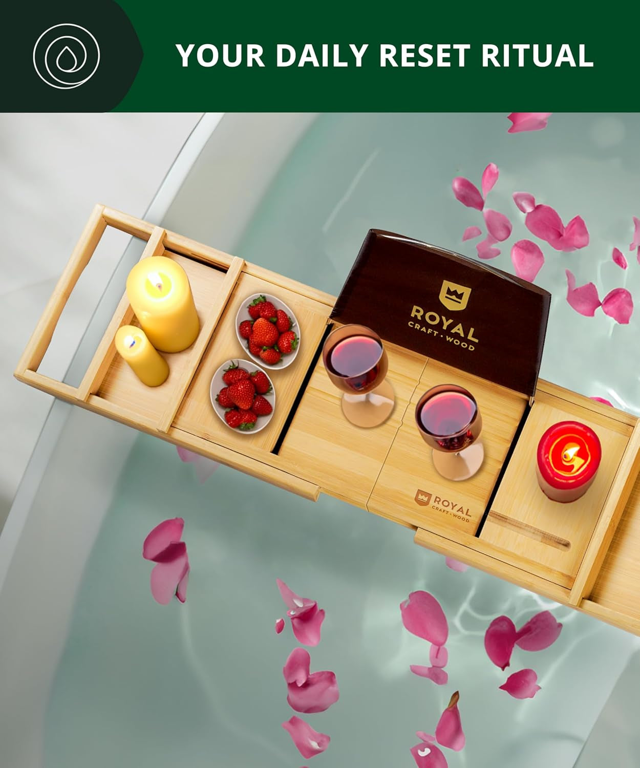 Premium Foldable Bathtub Tray Caddy - Wood Bath Tray for Tub, Bamboo Shelf, Expandable Bath Table Trays, Bathtub & Bathroom Accessories for New Home & Mothers, Birthday Gifts for Mom