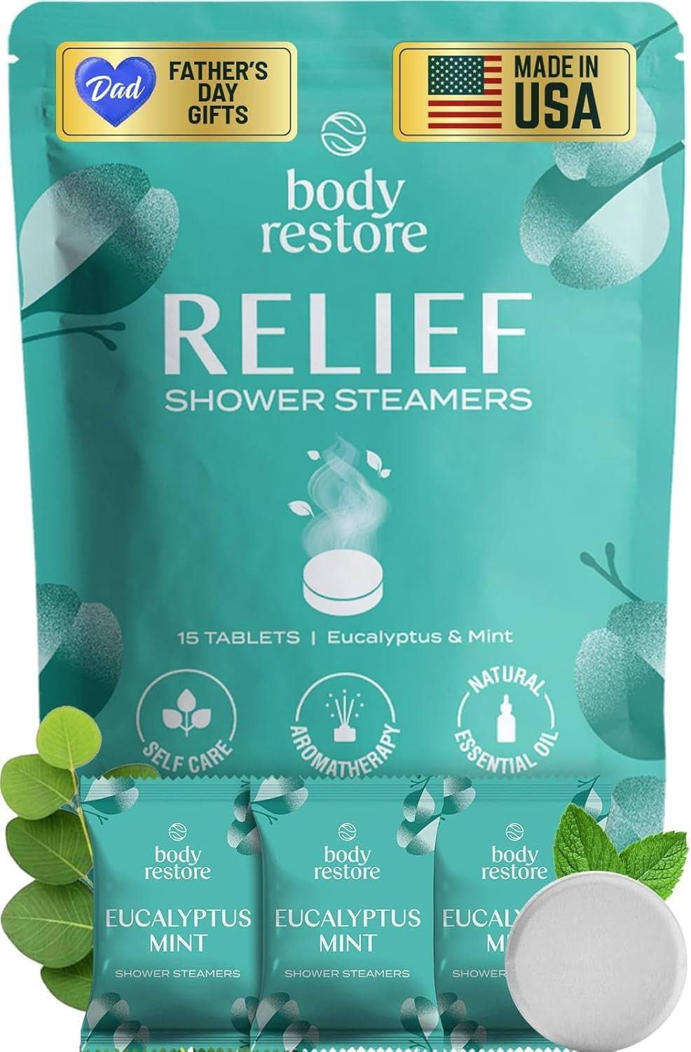Shower Steamers Aromatherapy 15 Pack – Fathers Day Gift for Dad, Birthday Gifts for Women & Men, Spa Stress Relief & Relaxation Self Care Gifts – Premium Eucalyptus Essential Oil Tablets