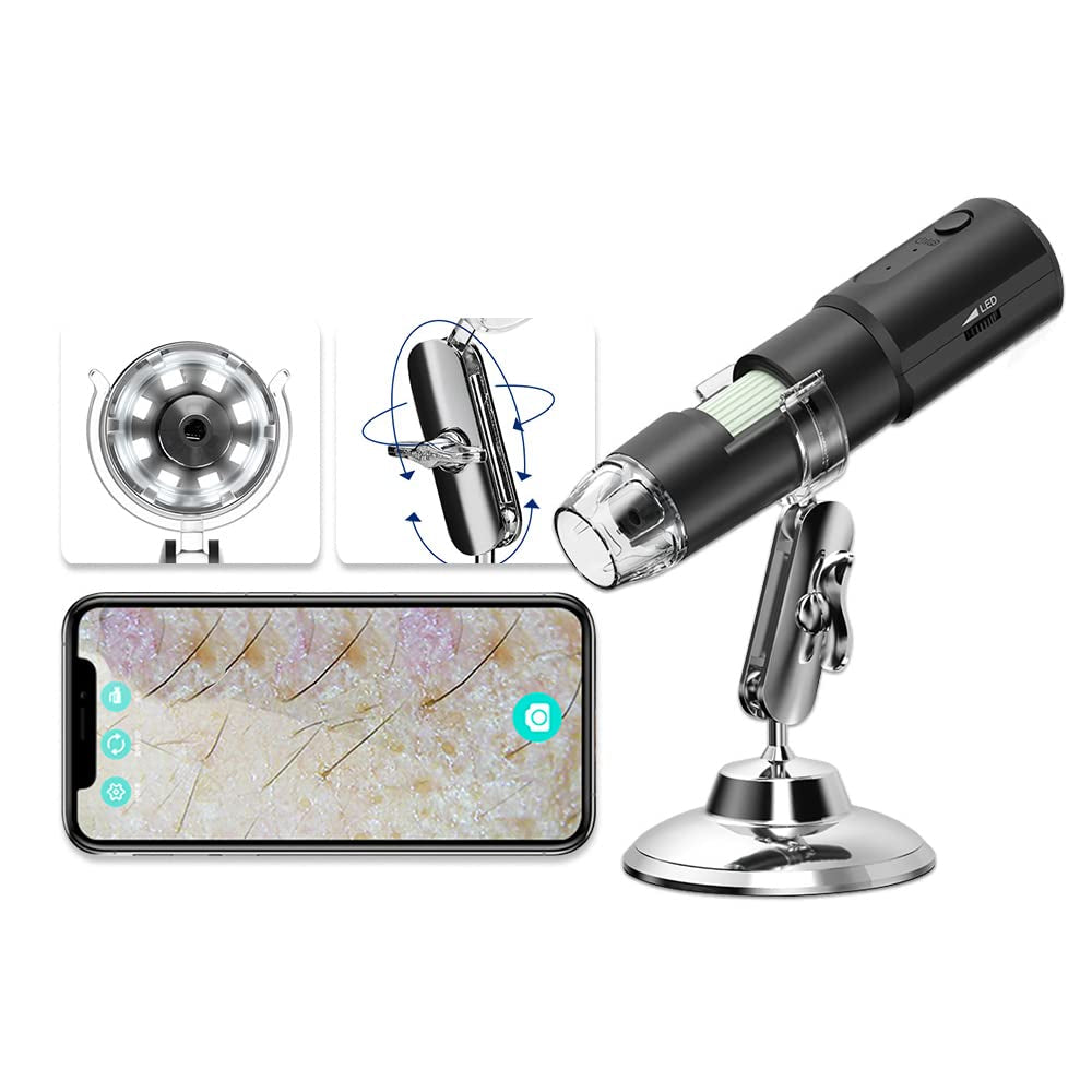 Wireless Skin Analyzer Machine Dermatoscope Scalp/Skin/Hair Follicle Detection Testing Analysis Magnifier UV Skin Analyzer Professional 1000X Facial Skin Detector Digital Microscope