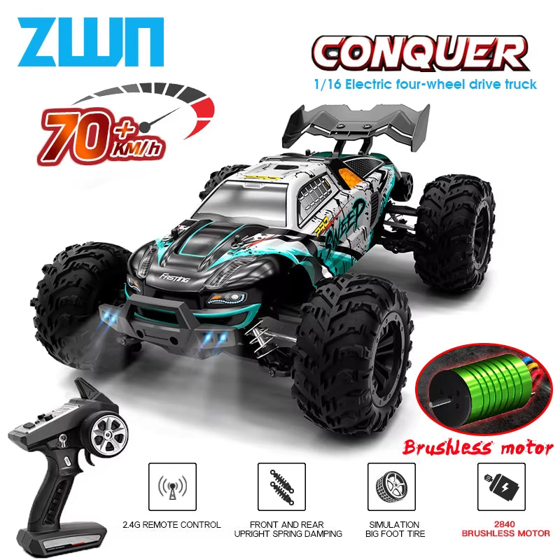 1:16 70KM/H or 50KM/H 4WD RC Car with LED Remote Control Cars High Speed Drift Monster Truck for Kids Vs Wltoys 144001 Toys