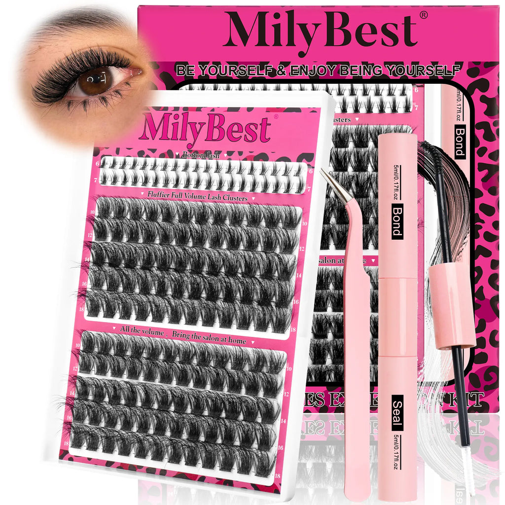 Milybest Cove Eyelashes ,1 Set Mixed Length Individval Eyelash Extensions Kit,Self Grafting False Eyelashes with Tweezers&Glue&,Prefessional Eye Makeup Accessories for Women