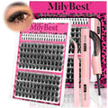 Milybest Cove Eyelashes ,1 Set Mixed Length Individval Eyelash Extensions Kit,Self Grafting False Eyelashes with Tweezers&Glue&,Prefessional Eye Makeup Accessories for Women