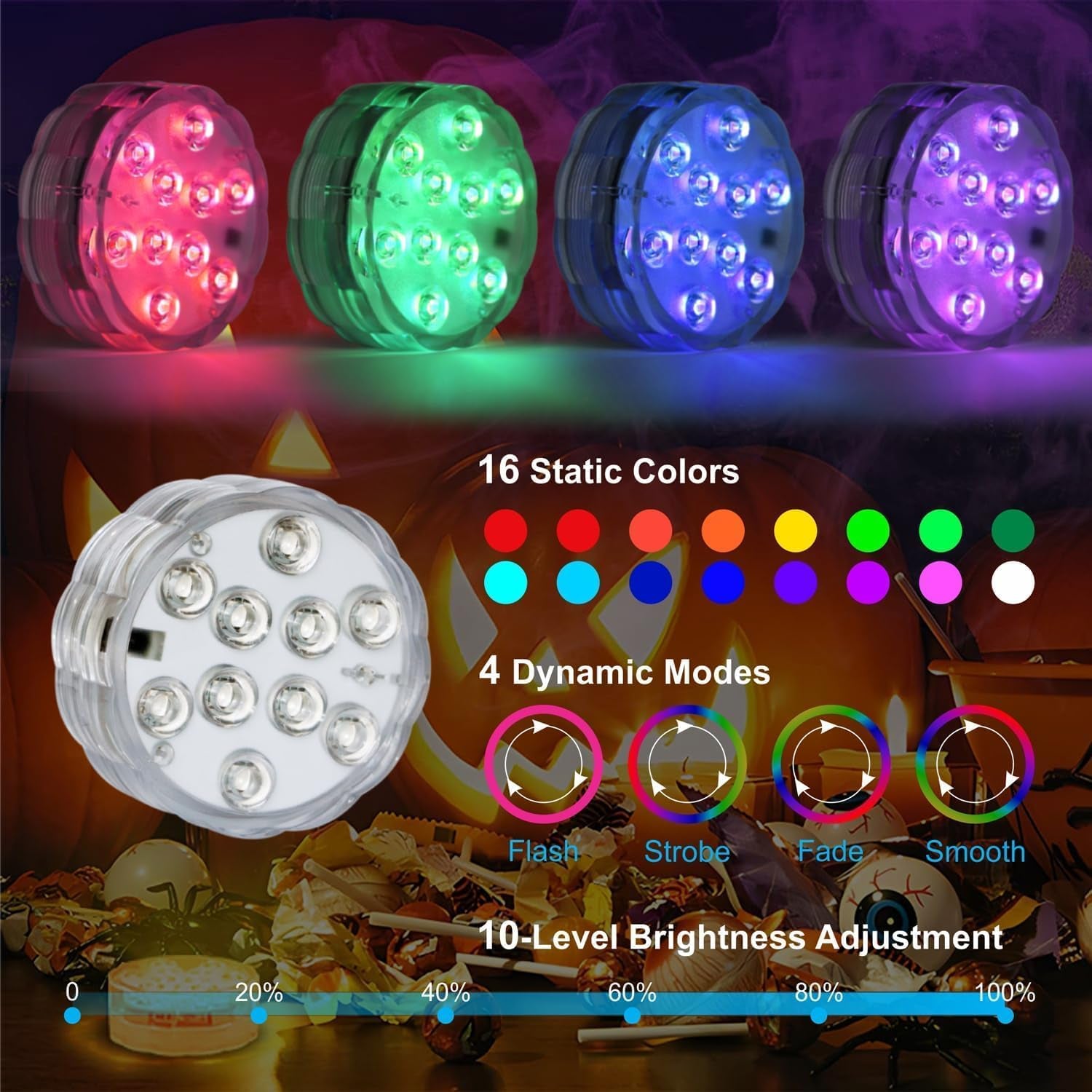 Submersible LED Lights with Remote, 16 Colors 4 Modes Battery Powered Waterproof LED Pool Lights for Inground Pool above Ground Pool Bathtub Decoration (4 Packs)
