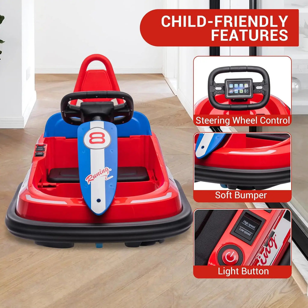 Kids Electric Bumper Car 6V Ride-On Toy with 360° Rubber Guard Dual 15W Motors Steering Wheel Control 2-Speed Ride-On Vehicle