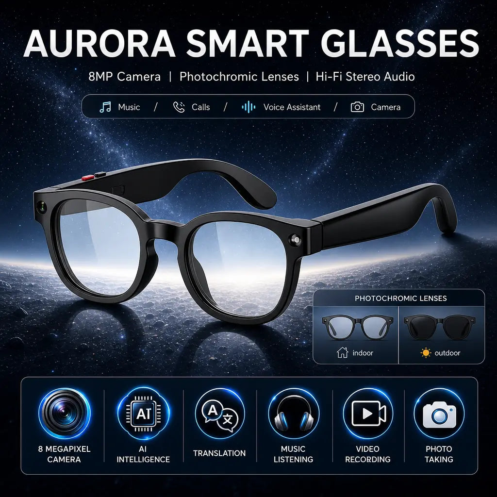 Sightflow Smart AI Camera Glasses, 8MP Photochromic Uv-Protection Lenses, 160+ Languages Real-Time Translation, Bluetooth Audio, Hands-Free Photo & Video Capture, Button Touch Control, for Travel Outdoor Daily Use, Compatible with Ios & Android