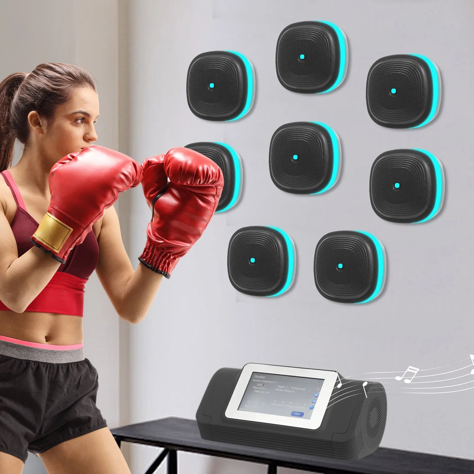 6/8 Music Boxing Machine Split Target Fitness Equipment Bluetooth Wall Target Sandbag Agility Reaction Training for Home