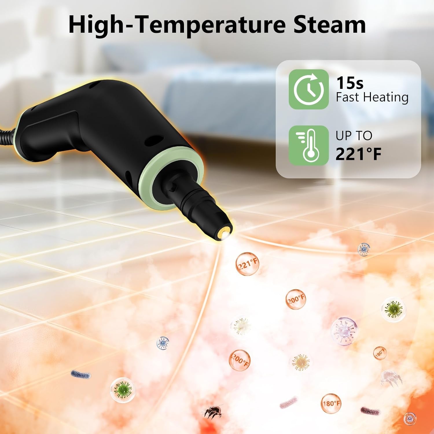 Steam Cleaner, Portable Steamer for Cleaning with 16Pcs Accessories, 6-Level Adjustable and 15S Heat-Up, Handheld Steam Cleaner for Home, Tile, Dirt, Grout, Grease, Car Detailing