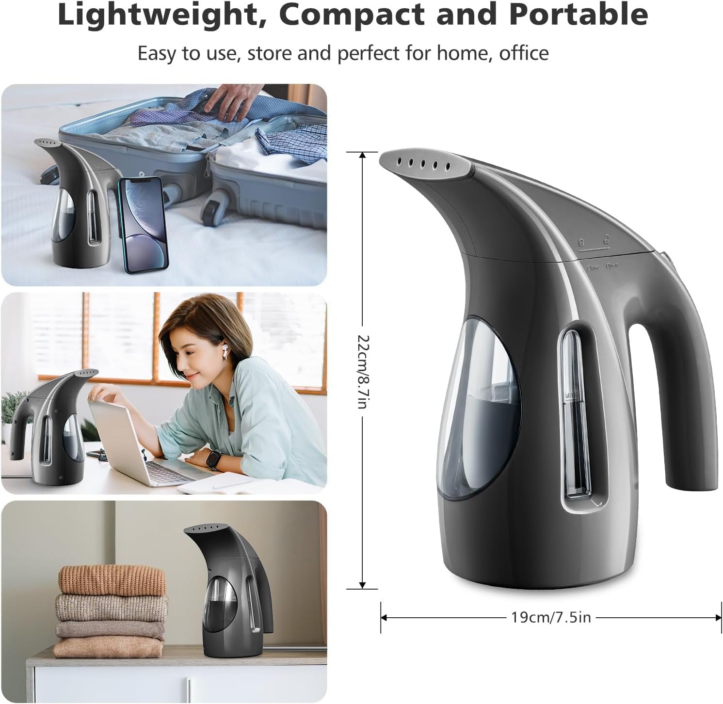 Steamer for Clothes, Portable Handheld Design, 240Ml Big Capacity, 700W, Strong Penetrating Steam, Removes Wrinkle, for Home, Office(Only for 120V)-Black
