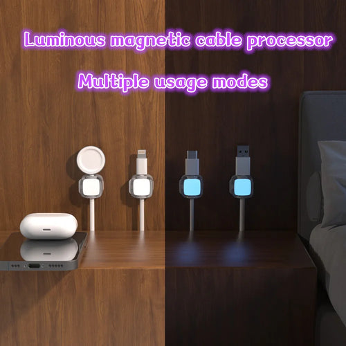 12Pcs Magnetic Glow in the Dark Cable Organizer, Night Glow Desktop Phone Charging Cable Plug, Hook, Cable Collection and Storag