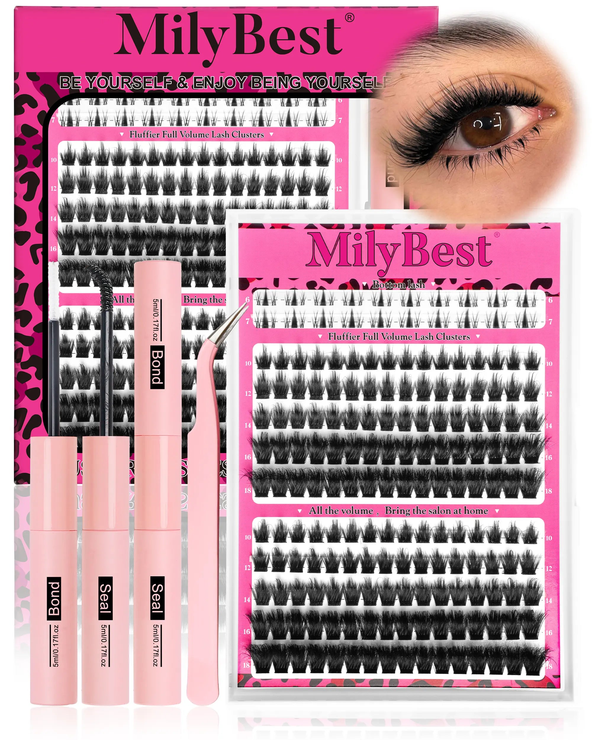 Milybest Cove Eyelashes ,1 Set Mixed Length Individval Eyelash Extensions Kit,Self Grafting False Eyelashes with Tweezers&Glue&,Prefessional Eye Makeup Accessories for Women