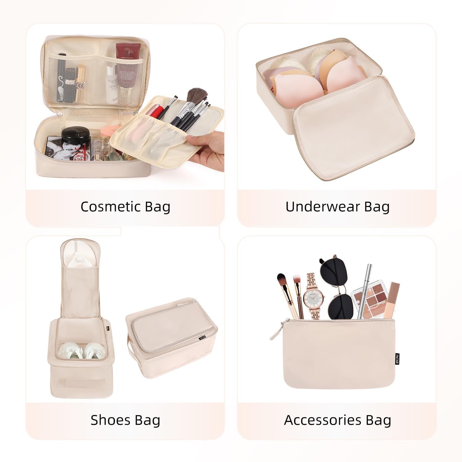 8 Set Packing Cubes Luggage Packing Organizers for Travel Accessories-Cream
