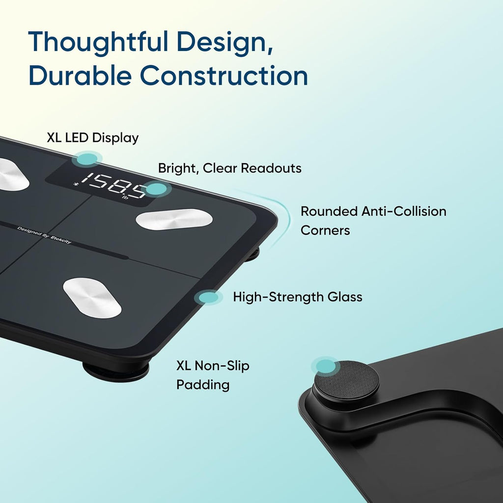 Smart Scale for Body Weight, FSA&HSA Eligible, Bathroom Digital Weighing Scale with BMI, Body Fat, Muscle Mass, Accurate Bluetooth Home User Health Equipment Sync Apps, LED, Tempered Glass